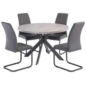 Remika Grey Wooden Dining Table With 4 Michton Grey Chairs