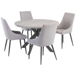 Remika Grey Wooden Dining Table With 4 Remika Grey Chairs