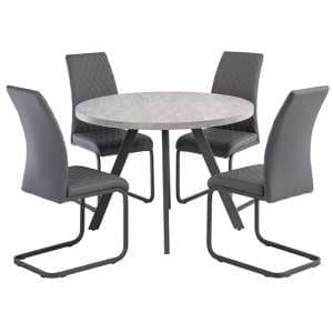 Remika Light Grey Dining Table With 4 Huskon Grey Chairs