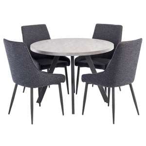 Remika Light Grey Dining Table With 4 Remika Blue Chairs