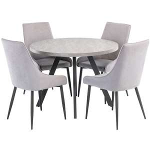 Remika Light Grey Dining Table With 4 Remika Grey Chairs