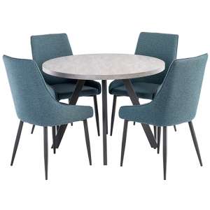 Remika Light Grey Dining Table With 4 Remika Teal Chairs