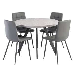 Remika Light Grey Dining Table With 4 Virti Grey Chairs
