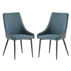Remika Teal Fabric Dining Chair In A Pair - UK