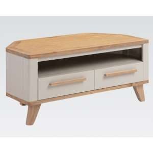 Rimit Corner Wooden TV Stand With 2 Drawers In Oak And Beige - UK