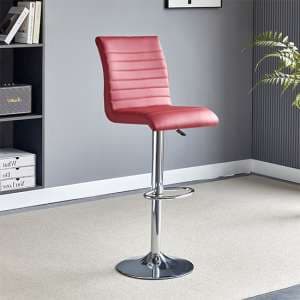 Ripple Faux Leather Bar Stool In Bordeaux With Chrome Base