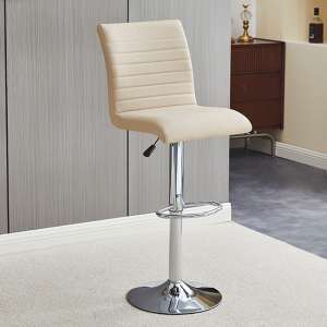 Ripple Faux Leather Bar Stool In Taupe With Chrome Base