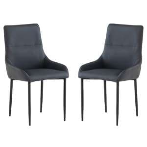 Rissa Blue Faux Leather Dining Chairs With Black Legs In Pair - UK