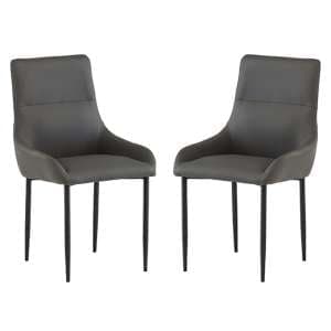 Rissa Dark Grey Faux Leather Dining Chairs With Black Legs In Pair - UK