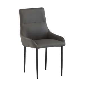 Rissa Faux Leather Dining Chair In Dark Grey With Black Legs - UK