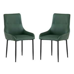 Rissa Green Faux Leather Dining Chairs With Black Legs In Pair - UK