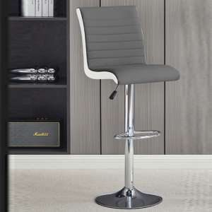 Ritz Faux Leather Bar Stool In Grey And White With Chrome Base - UK