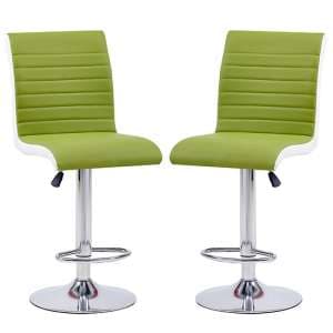 Ritz Green And White Faux Leather Bar Stools In Pair