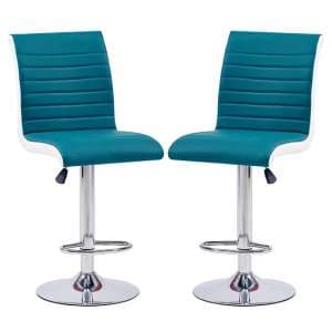 Ritz Teal And White Faux Leather Bar Stools In Pair