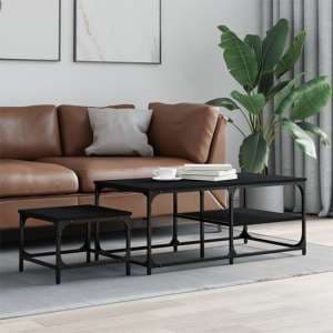 Rivas Set Of 2 Wooden Coffee Tables In Black - UK