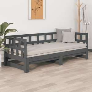 Rivas Solid Pinewood Pull-out Single Day Bed In Grey