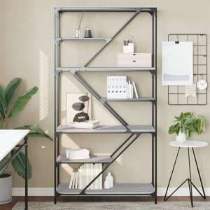 Rivas Wooden Bookshelf In Grey Sonoma Oak With Steel Frame - UK