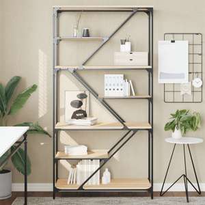 Rivas Wooden Bookshelf In Sonoma Oak With Steel Frame - UK