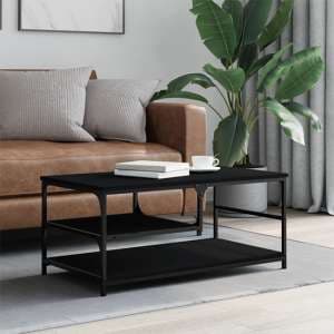 Rivas Wooden Coffee Table With 2 Shelves In Black - UK
