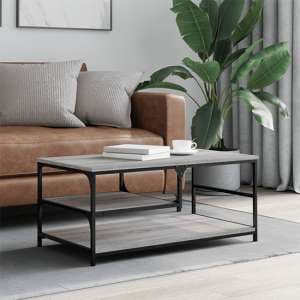 Rivas Wooden Coffee Table With 2 Shelves In Grey Sonoma Oak - UK