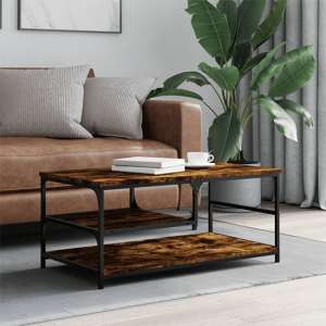 Rivas Wooden Coffee Table With 2 Shelves In Smoked Oak - UK