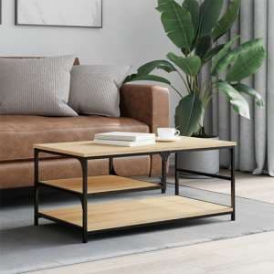 Rivas Wooden Coffee Table With 2 Shelves In Sonoma Oak - UK