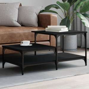 Rivas Wooden Coffee Table With 3 Shelves In Black - UK