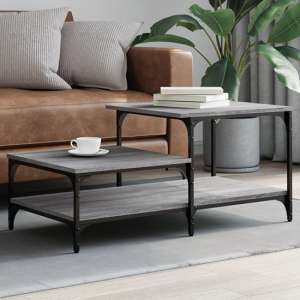 Rivas Wooden Coffee Table With 3 Shelves In Grey Sonoma Oak - UK
