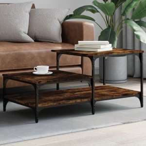 Rivas Wooden Coffee Table With 3 Shelves In Smoked Oak - UK