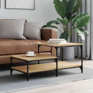 Rivas Wooden Coffee Table With 3 Shelves In Sonoma Oak - UK