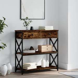 Rivas Wooden Console Table With 2 Drawers In Smoked Oak - UK