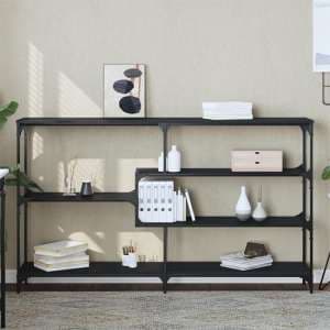 Rivas Wooden Console Table Wide With 4 Shelves In Black - UK