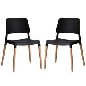 Rivera Black Plastic Dining Chairs With Beech Legs In Pair