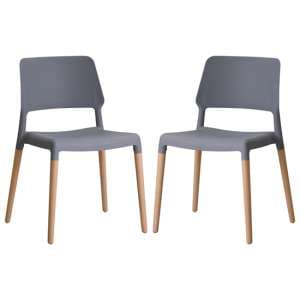 Rivera Grey Plastic Dining Chairs With Beech Legs In Pair