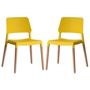 Rivera Yellow Plastic Dining Chairs With Beech Legs In Pair