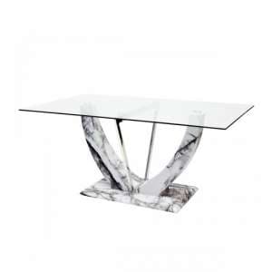Riviera Glass Dining Table In Clear And Marble Effect - UK