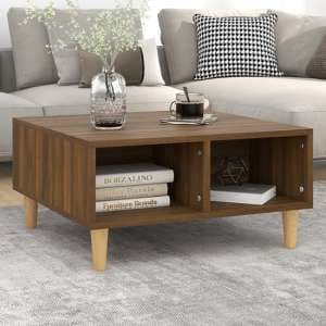 Riye Wooden Coffee Table With 2 Shelves In Brown Oak - UK