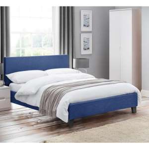 Riyeko Linen Fabric Double Bed In Dark Blue - UK