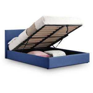 Riyeko Linen Fabric Lift Up Storage Double Bed In Dark Blue - UK