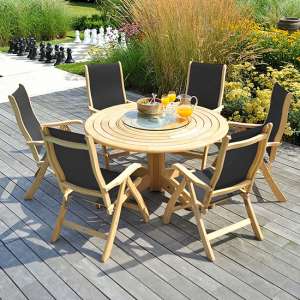 Robalt 1450mm Wooden Dining Table With 6 Sling Chair In Natural