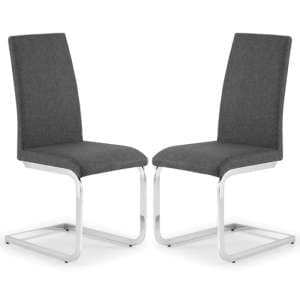 Rocio Slate Grey Linen Fabric Cantilever Dining Chairs In Pair - UK