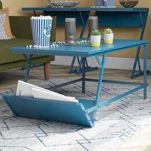 Rockingham Wooden Coffee Table With Magazine Rack In Blue - UK