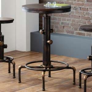 Raewyn Pipework Bar Table In Brushed Copper And Rustic Elm - UK