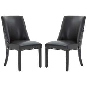 Rodik Black Faux Leather Dining Chairs In Pair