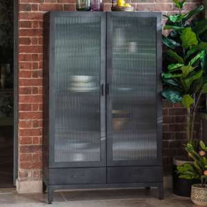 Rolla Metal Display Cabinet With 2 Doors 2 Drawers In Black