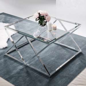 Roma Clear Glass Coffee Table With Silver Stainless Steel Legs