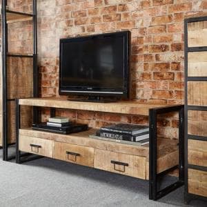 Clio TV Stand Rectangular In Reclaimed Wood And Metal Frame - UK