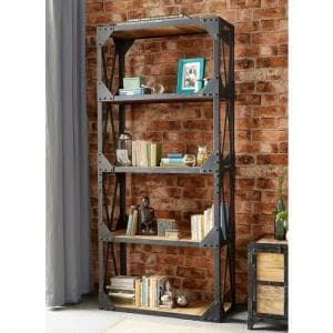 Romarin Large Bookcase In Reclaimed Wood And Metal Frame