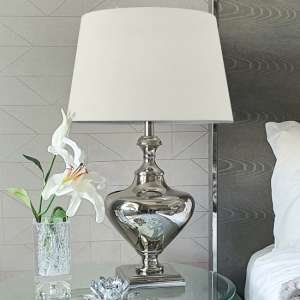 Rome Drum-Shaped Grey Shade Table Lamp With Nickel Chrome Base - UK