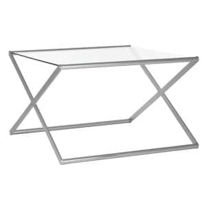 Romelo Square Clear Glass Coffee Table With Satin Nickel Frame - UK